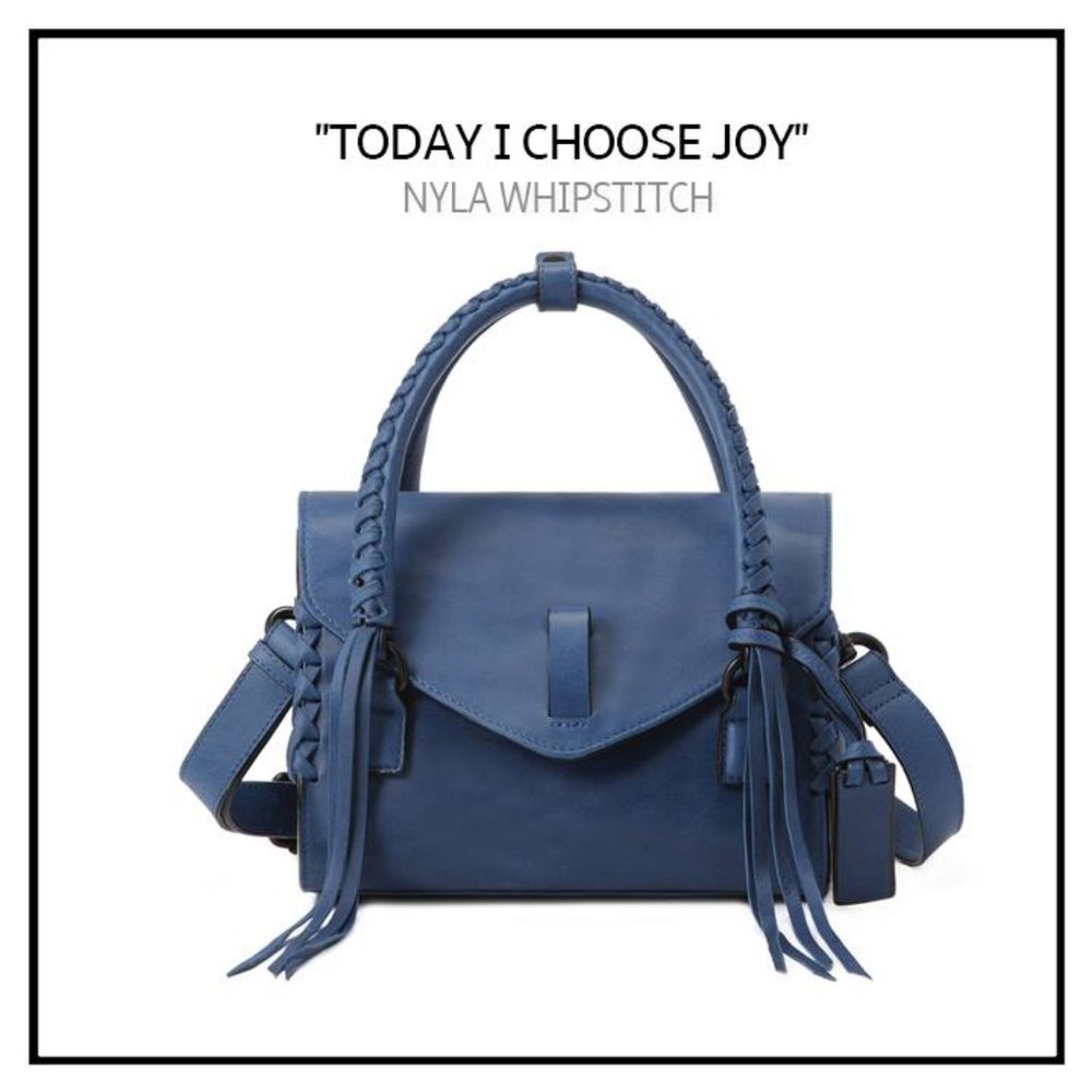 Joy Gryson Belted Strap Whipstitch Blue Nyla Satchel Bag - Picture 8 of 8